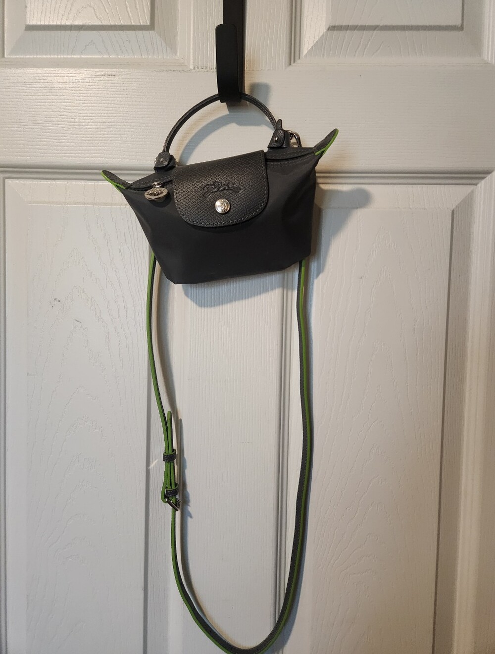 Longchamp Small Crossbody Bag in Grey/lime Green